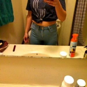 A light wash pair of high jeggings